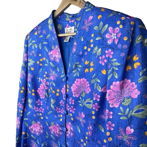Adrianna Papell Blue Lightweight 100% Silk Purple Floral Blazer Women’s Size 16 - Picture 4 of 4